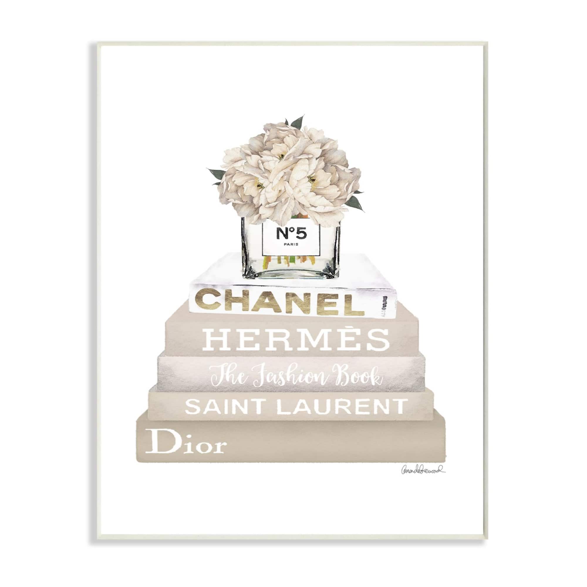 Stupell Industries High Fashion Book Stack with Tan Flowers Wall Plaque